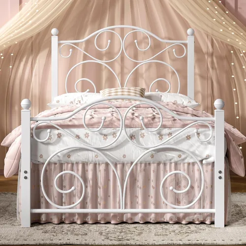 Vista 20 de VECELO Base de cama con dosel de metal, tamaño individual, base de colchón con plataforma de 4 pósteres con cabecero, soporte de listones de acero