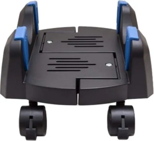 Vista 13 de Soporte para computadora Syba, de acero, para gabinete ATX, con ancho ajustable y 4 ruedas Caster, Plástico negro con azul