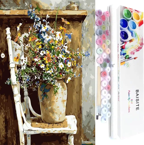 Vista 12 de BAISITE 0304 - Kit de pintura por números para adultos principiantes; paquete de 2 lienzos de 8 pulgadas de ancho x 12 pulgadas de largo; caja
