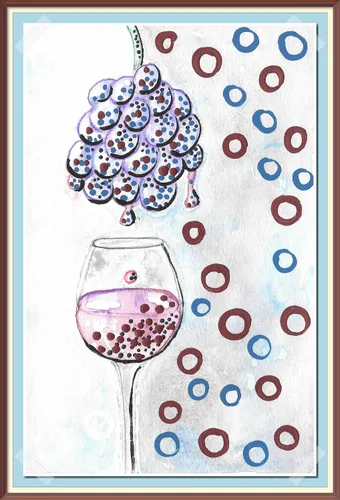 Vista 2 de Vino Tinto y Uvas Moradas Arte vinos pinturas Pinot Noir Malbec Nebbiolo Sangiovese Syrah Shiraz Merlot Cabernet Sauvignon Zinfandel StickyKitties