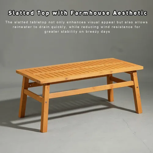 Vista 4 de Mesa auxiliar de madera para exteriores con mesa de rejillas, mesa auxiliar rectangular de madera de cedro de 42 pulgadas para jardín, piscina