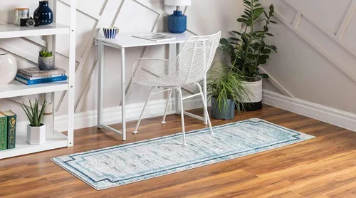 Vista 3 de Unique Loom Oasis Collection - Alfombra de área - Fuente (2 pies x 6 pies, color azul/marfil)
