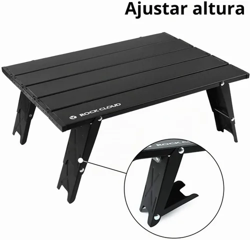Vista 4 de Rock Cloud Mesa de Playa Plegable de Aluminio Ultraligera Ajustable en Altura, Mesa de Camping Portátil Mini Negro