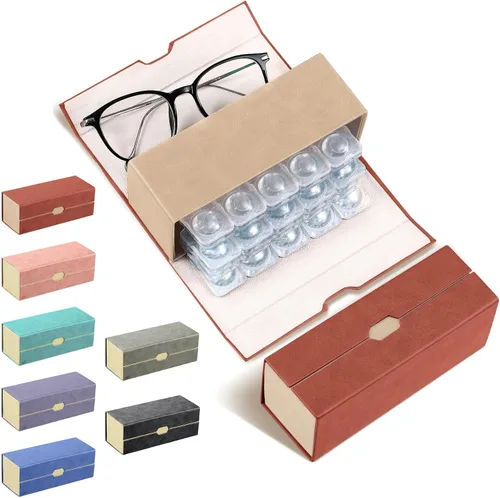 Vista 12 de Flutesan Estuche diario para lentes de contacto y organizador de anteojos, 2 en 1, de doble cara, portátil, para viajes, uso diario, almacenamiento