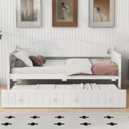 Vista 11 de Harper & Bright Designs Sofá cama individual de madera con cama nido, sofá cama para dormitorio, sala de estar, espresso