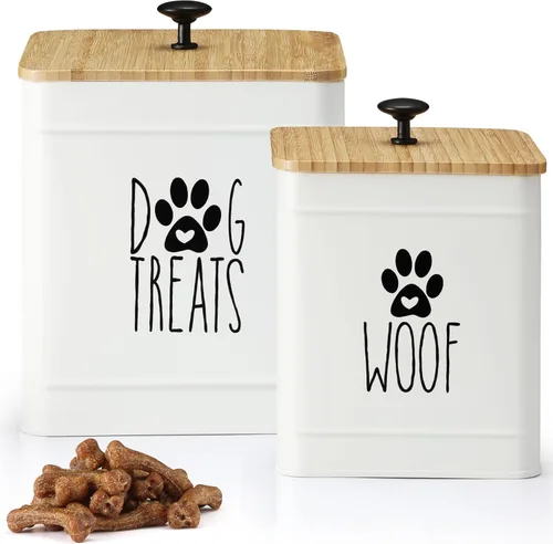 Vista 9 de PERFNIQUE Recipiente para golosinas para perros, juego de 2 tarros herméticos para golosinas para perros, tarro de galletas para encimera de cocina