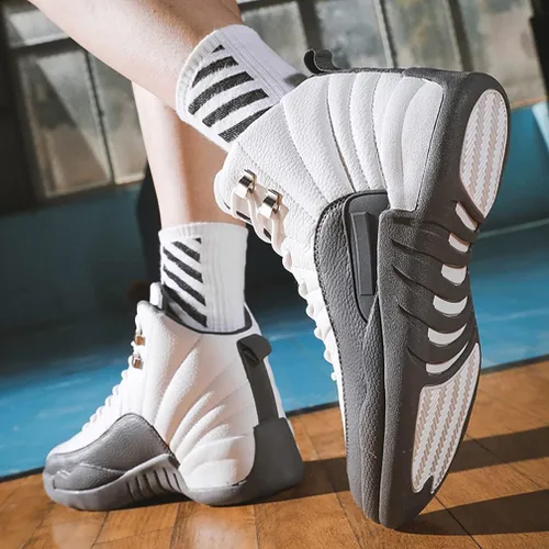 Vista 4 de MODGE Zapatos deportivos de baloncesto de caña alta para hombre, ligeros, transpirables, antideslizantes, que absorben los golpes