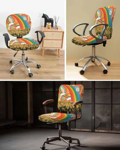Vista 3 de Fundas coloridas para sillas de oficina con diseño de arco iris, 2 piezas, suave, decorativo, protector para silla de escritorio, protector