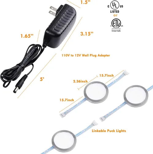 Vista 2 de RGBWW - Kit de luces LED para debajo del gabinete, iluminación de vitrinas de colección, multicolor intercambiable y blanco cálido, regulable