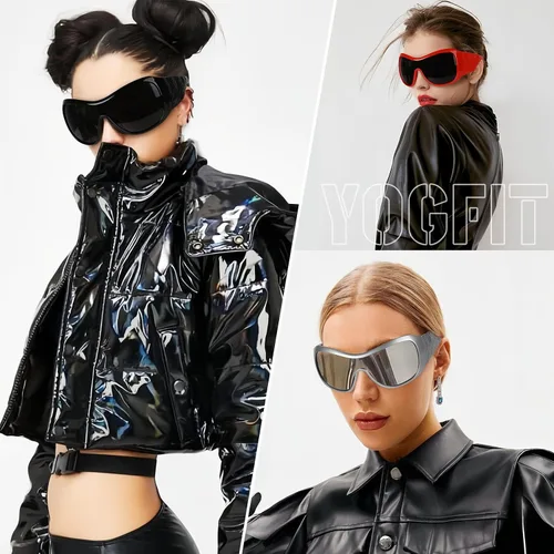 Vista 7 de YOGFIT Gafas de sol de gran tamaño para mujeres y hombres, Y2K envolventes de moda