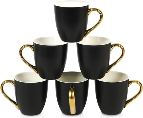 Vista 6 de vicrays Juego de tazas de café, 12 onzas, juego de 6, tazas de cerámica para hombres y mujeres, tazas esmaltadas únicas con asa para café, té