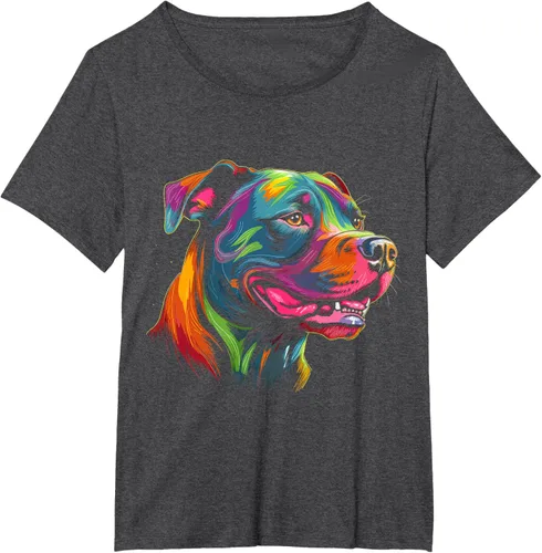 Vista 30 de Pit Bull Mom Dog Lover Colorido Artistic Pitbull Owner - Camiseta para mujer, Negro