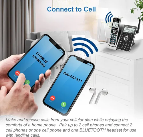 Vista 5 de VTech VS306-5 DECT 6.0 5 teléfonos inalámbricos para el hogar con Bluetooth, sistema de contestación, bloqueador de llamadas inteligente, anuncio