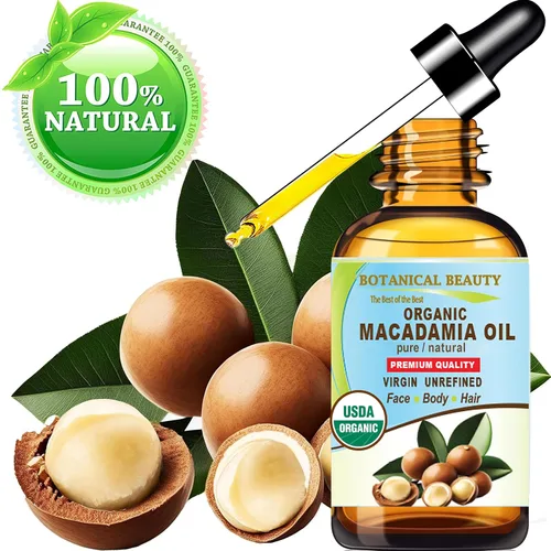 Vista 2 de Botanical Beauty Aceite de macadamia orgánico 100% puro y natural, virgen sin refinar, aceite portador prensado en frío para cara, piel, cuerpo