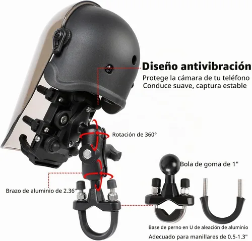 Vista 3 de Soporte de teléfono para motocicleta con amortiguador de vibraciones, impermeable, resistente al sol, base de montaje de manillar de aleación
