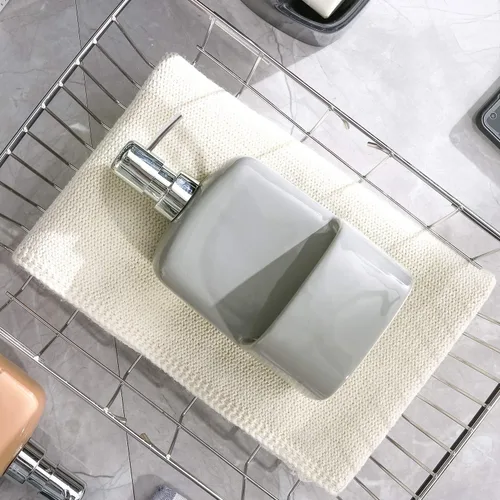 Vista 7 de Dispensador de jabón para platos, dispensador de jabón de cocina con soporte de esponja, dispensador de jabón de cerámica mate de 20 onzas para Gris