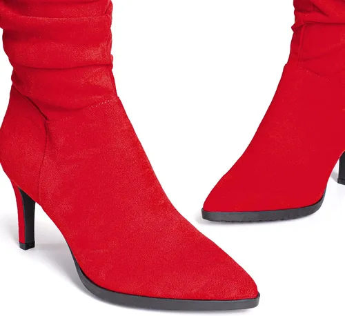 Vista 4 de DREAM PAIRS Botas de media pantorrilla para mujer, tacones altos, puntera puntiaguda, con cremallera, botas elegantes a la moda