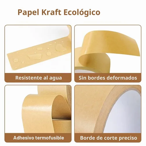 Vista 4 de TooCust Cinta de papel kraft autoadhesiva, 2 pulgadas x 55 yardas, cinta de papel marrón, cinta de embalaje marrón, cinta de embalaje de papel