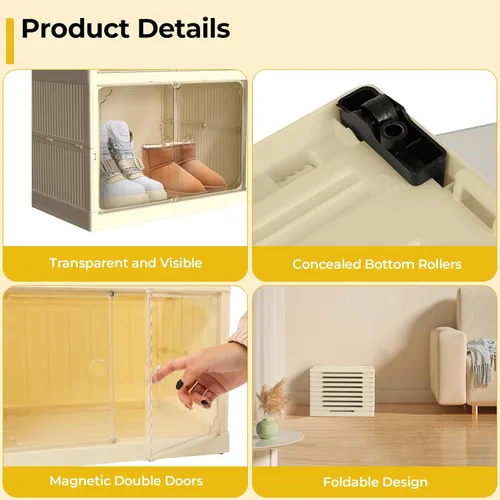 Vista 4 de GCCSJ Organizador de zapatos plegable de 9 niveles, 18 pares, estante de zapatos plegable de plástico, armario de almacenamiento plegable con puerta