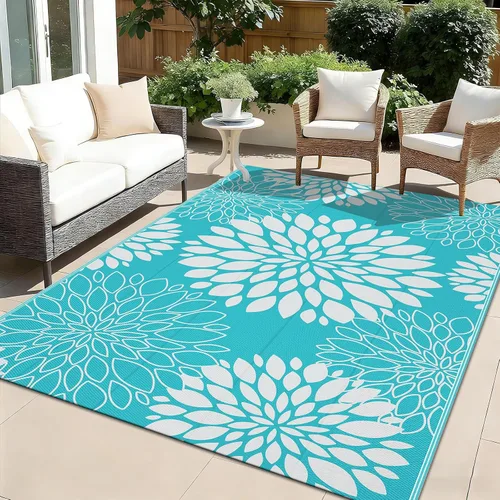 Vista 25 de Ileading Alfombra impermeable para exteriores de 5 x 8 pies, reversible, de paja de plástico, portátil, para interiores y exteriores, caravana