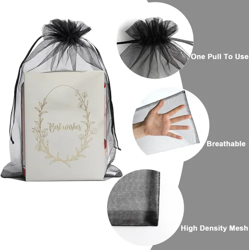 Vista 3 de Uigidori 100 bolsas de organza de alta calidad, bolsas de regalo de organza transparente de 8 x 12 pulgadas con cordón, bolsas grandes de malla