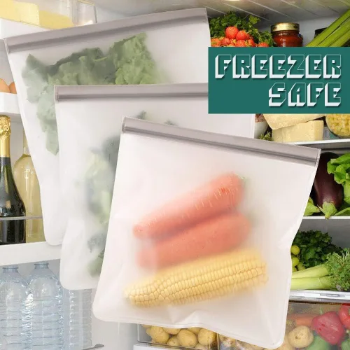 Vista 2 de Bolsas reutilizables con cierre de cremallera, bolsas de almacenamiento de alimentos, bolsas reutilizables a prueba de fugas para marinar carnes