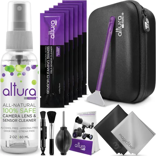 Vista 10 de Altura Photo Kit profesional de limpieza de cámara para cámaras DSLR APS-C y sin espejo, limpiador de lentes y sensores, incluye funda, aerosol