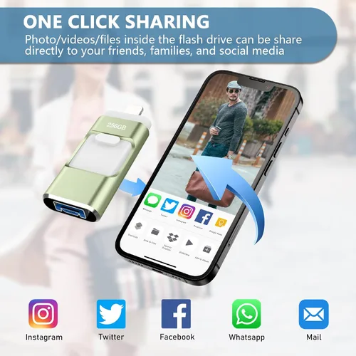 Vista 6 de Unidad flash de 256 GB [no requiere aplicación] diseñada para teléfono, tableta, Android y computadoras, lápiz fotográfico 4 en 1