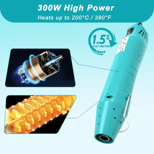 Vista 7 de Pistola de calor, mini pistola de calor para tubo termocontraíble, para manualidades DIY, pistola de aire caliente de 300 W con boquilla reflectora