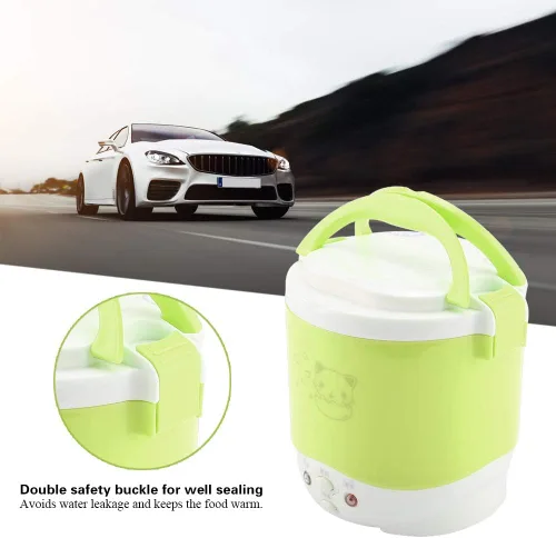 Vista 4 de Mini olla de arroz eléctrica de 1 litro, olla arrocera de 12 V y 100 W, vaporizador de alimentos para automóviles, para arroz, gachas de avena