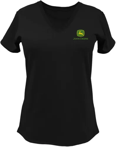 Vista 2 de John Deere Camiseta con cuello en V para mujer, diseño de Farm State Pride de Estados Unidos y Canadá