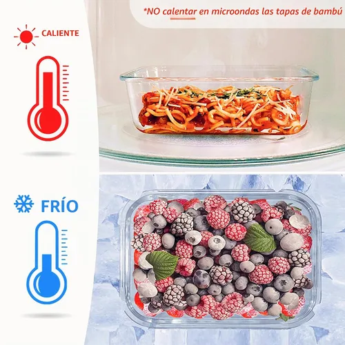 Vista 8 de EcoPreps Recipientes de vidrio para preparar comida con tapas de bambú (paquete de 3) - 100% libres de plástico, contenedores de almuerzo