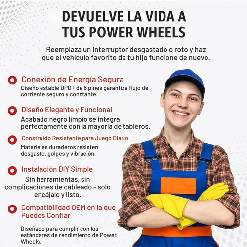 Vista 4 de MP Maresh Products Interruptor basculante de cambio compatible con Power Wheels 00801-1775 – Reemplazo para montar niños, interruptor de encendido
