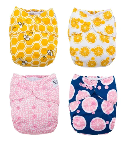 Vista 15 de Nora's Nursery Pañales de bolsillo de tela, paquete de 4 con 4 insertos, funda impermeable, lavable, reutilizable y de tamaño único ajustable