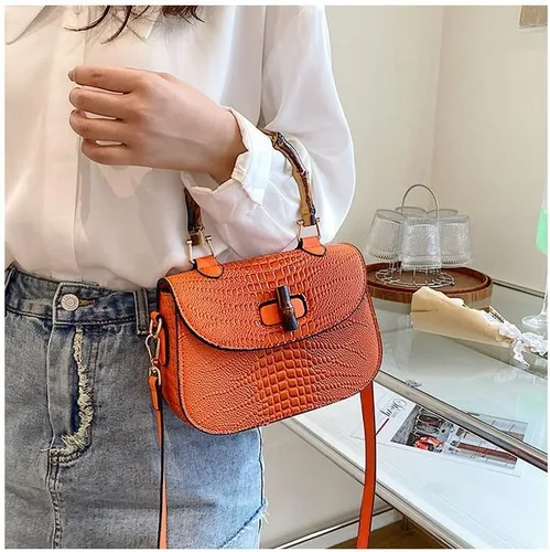 Vista 3 de Bolso de mano de cuero artificial de bambú con asa superior para mujer, elegante bolso de noche, regalo para mujer, hecho a mano