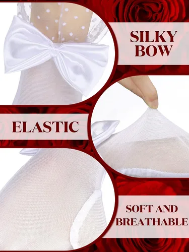Vista 3 de Geyoga 3 pares de guantes de encaje con lazo de leopardo para mujeres y niñas, elegantes guantes cortos de seda, guantes de fiesta de té para cenas