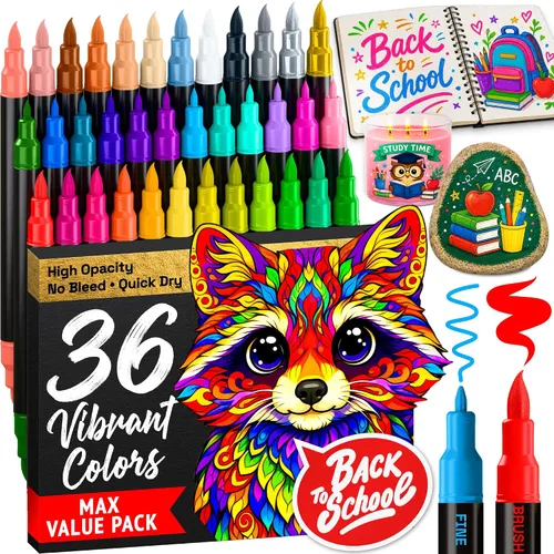 Vista 30 de ARTISTRO 24 marcadores de pintura acrílica plateada, bolígrafos de pintura para dibujo, para tela, rocas, vidrio, madera, moldes, regalo de artes