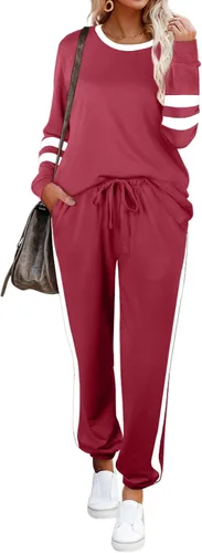 Vista 35 de Aloodor conjunto deportivo de 2 piezas para mujer, con sudadera con cuello redondo, sin botones