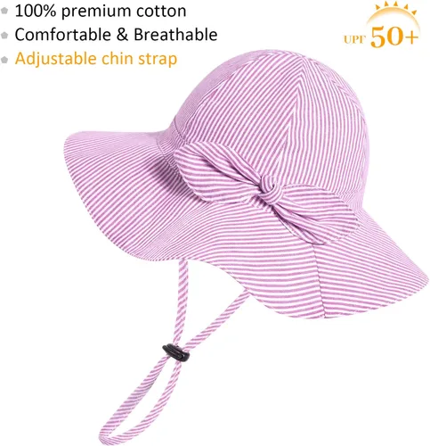 Vista 2 de Sombrero de sol para bebé niña con UPF 50+ sombrero de playa ajustable para exteriores con ala ancha