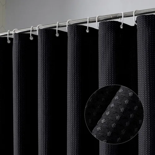 Vista 2 de OVZME Juego de cortina de ducha de tela para cabina - 36x72, tejido de gofre 230GSM, cortinas de ducha pequeñas para cabina estrecha, cortina