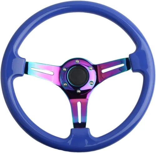 Vista 15 de Volante de Carreras de Coche de 6 Pernos Marco de Radios Neo Cromado Arcoíris Volante Universal de Posventa Compatible con Coche y Juego de Negro