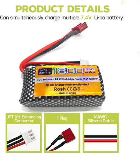 Vista 5 de sea jump 2PCS 7.4V 35C 1800mah batería de litio para WLTYOS K929-B A959-B 12401 12402 12403 12404 12423 12428 144001 1/18 1/14 1/12 RC juguete