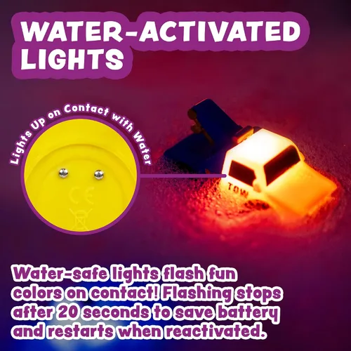 Vista 3 de Tub Works® Emergency™ Cars - Juguetes de baño iluminados, paquete de 6 Juguetes iluminados activados por agua parpadean y cambian