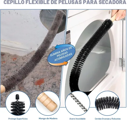Vista 5 de PetOde Kit de limpiador de ventilación de secadora de 2 piezas compatible con la mayoría de aspiradoras, cepillo de pelusa de secadora y accesorio