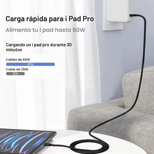 Vista 2 de Hzevn Cable de carga USB C de 60 W para MacBook Pro/Air y iPhone 16/15 Pro Max, certificado MFi 20V/3A, cable de carga súper rápido de 6 pies + 10