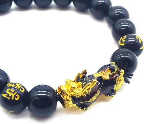 Vista 5 de Pulseras tradicionales Feng Shui Pixiu de la buena suerte para hombres y mujeres. Pulsera de piedras preciosas naturales de curación de energía