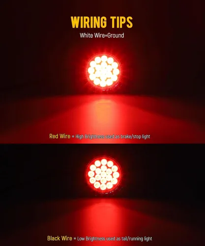 Vista 3 de Partsam Juego de 2 luces traseras redondas rojas de 4 pulgadas a luces estroboscópicas ámbar, 19 diodos con biseles cromados y coletas de cable de 3