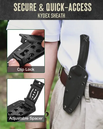 Vista 4 de Mossy Oak Cuchillo de hoja fija para exteriores, cuchillo de acero D2 de espiga completa de 8 pulgadas con funda Kydex, mango G10, cuchillo