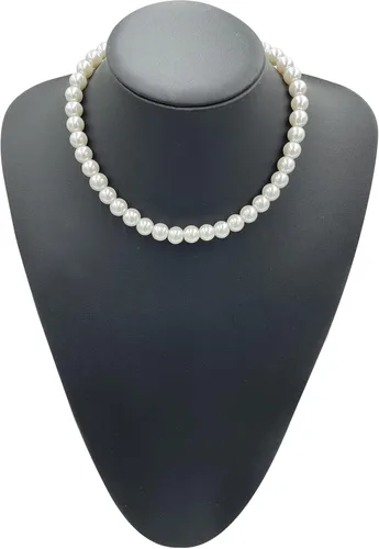 Vista 2 de Gionforsy Collar de perlas blancas para mujer, collar de perlas para boda
