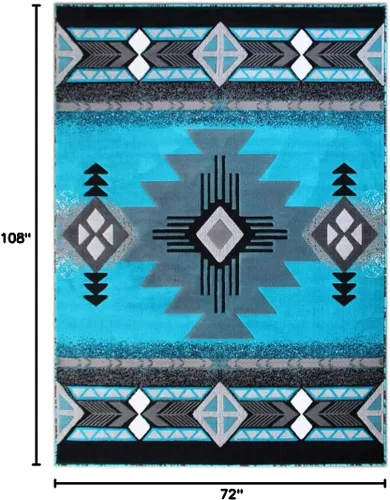Vista 3 de Masada Rugs, Southwest - Alfombra de diseño nativo americano (6 pies x 9 pies, turquesa)